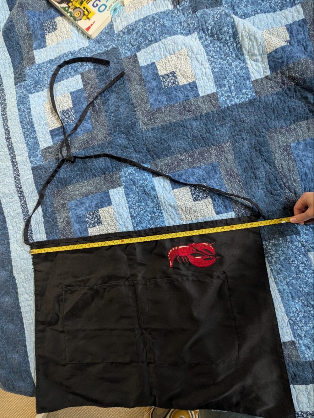 Black Waist Apron with Red Lobster Embroidery